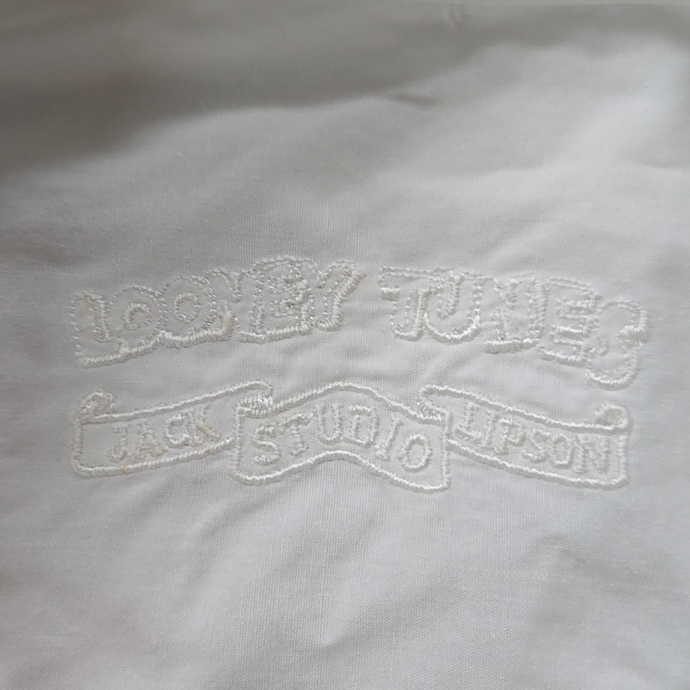 Retro 90s Looney Toons Daffy Duck White Cotton Button Up Shirt Vintage 1990s - Picture 6 of 16